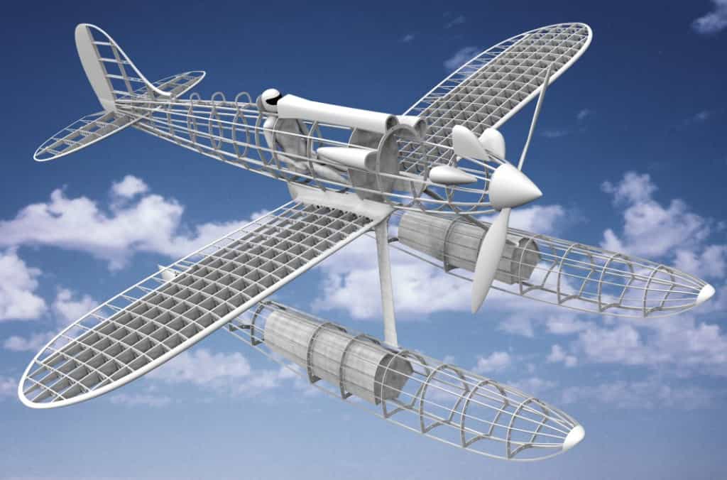 Современная 3D-модель, показывающая силовой набор и размещение топливных баков на гоночном гидросамолете G.VI «Голден Эрроу»